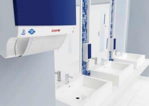 ASR A4.1: Regeln für Arbeitsstätten: Spendersysteme – perfekt abgestimmt auf Ihr Unternehmen - Waschraum in blau - ASR A4.1 Anforderungen an Sanitärräume