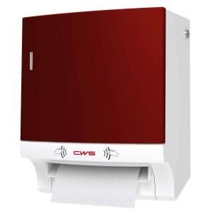 Papierrollenspender berührungslos mit Frontpanel rot Ansicht rechts