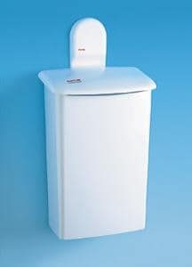 Paradise Hygienebehälter wandhängend Touch - weiß mit blauem Hintergrund - für die umweltfreundliche Entsorgung von Hygieneartikeln im günstigen Mietservice von CleanUp
