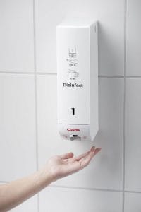 Handhabung des Desinfektionsmittelspenders Paradise Disinfect NT Non-Touch berührungslos sensorgesteuert weiss für eine effektive Händehygiene