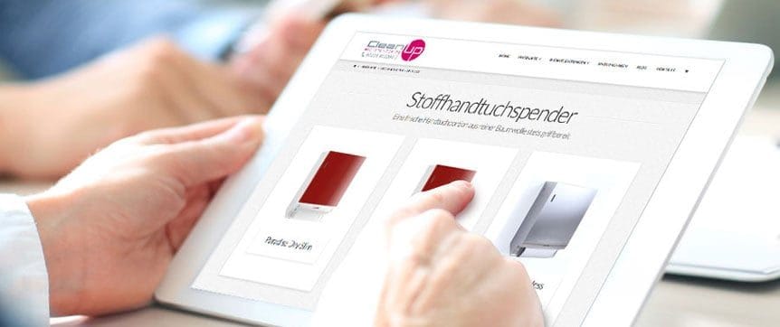 CleanUp – Ihr kompetenter Partner für Sauberkeit und Hygiene im Mietservice - Blitt auf Homepage / Tablet