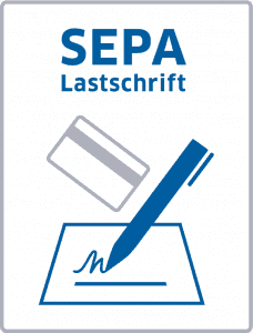 Logo SEPA-Lastschrift in blau auf weißem Hintergrund