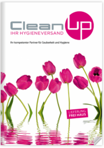 Umschlagseite CleanUp-Hygienekatalog mit Tulpendesign