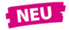 Eyecatcher mit Aufschrift Neu - weiße Schrift in magenta Feld