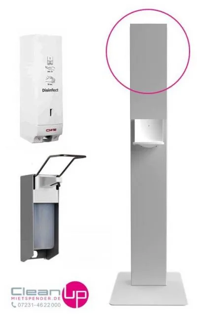 Skizze: Möglichkeiten Anbringung Desinfektionsspender an Säule (Disinfekt-Tower)