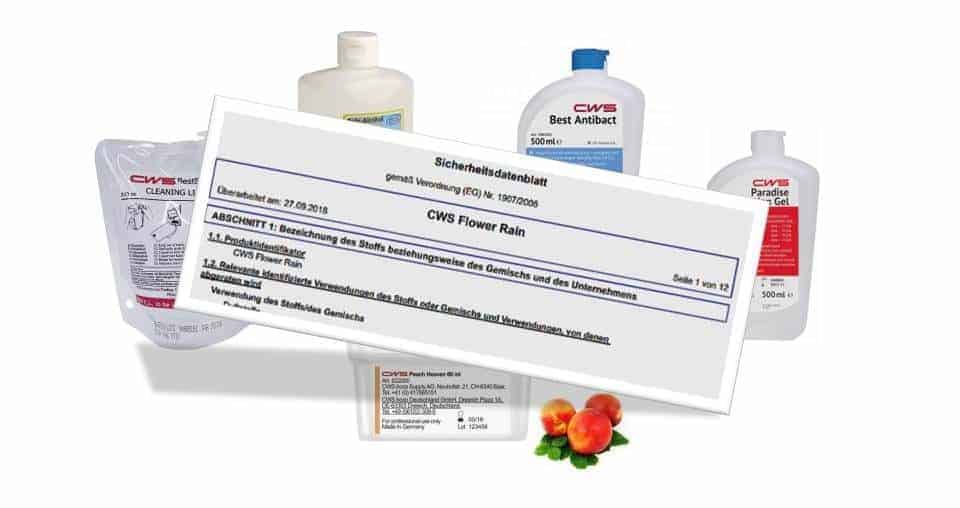 Skizze Produkte mit Hinweis auf Sicherheitsdatenblätter