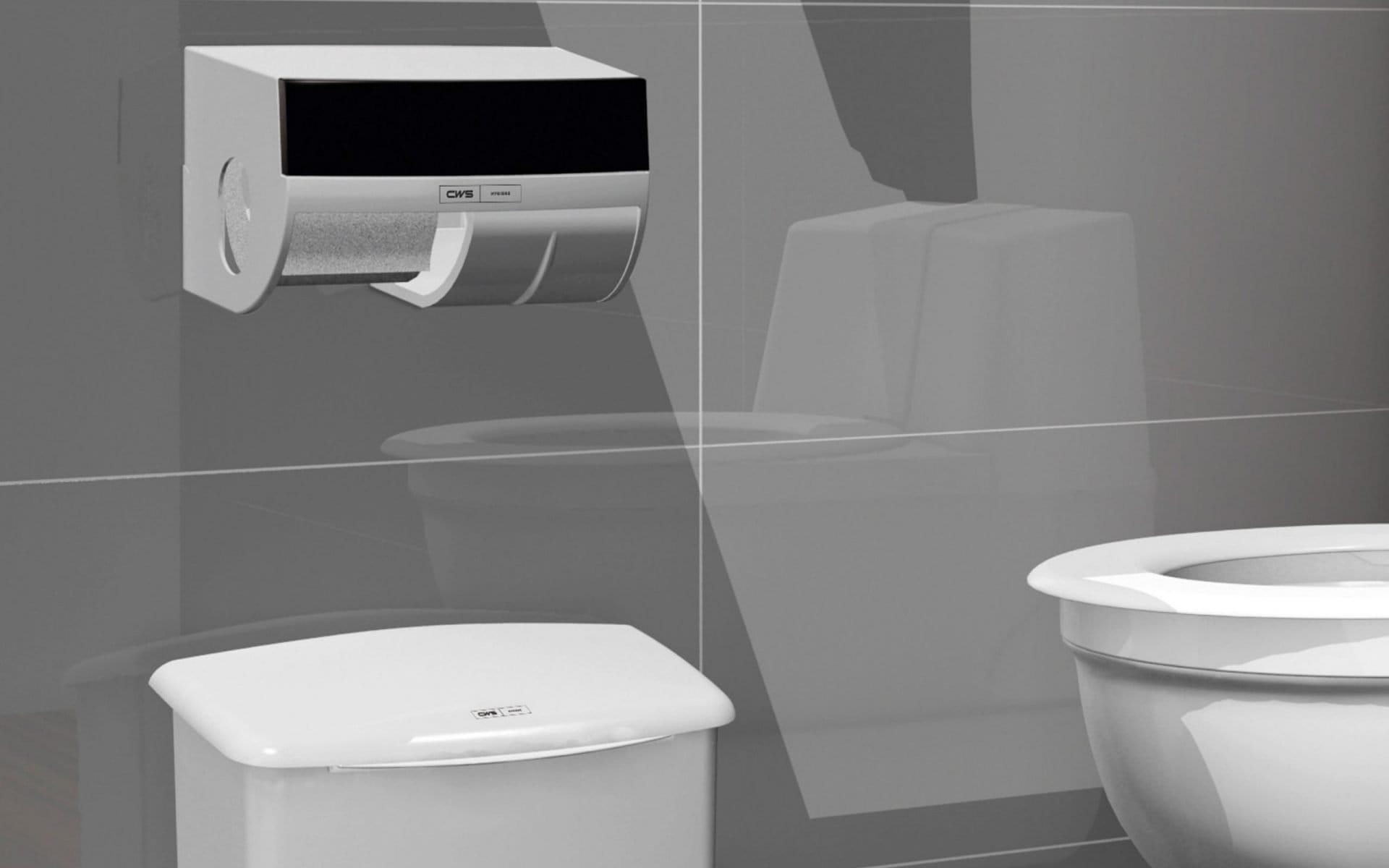 Toilettenraum - Ausschnitt mit Toilettenpapierspender - Spender für Toilettenpapier Toilettenraum - Ausschnitt mit Toilettenpapierspender - Spender für Toilettenpapier