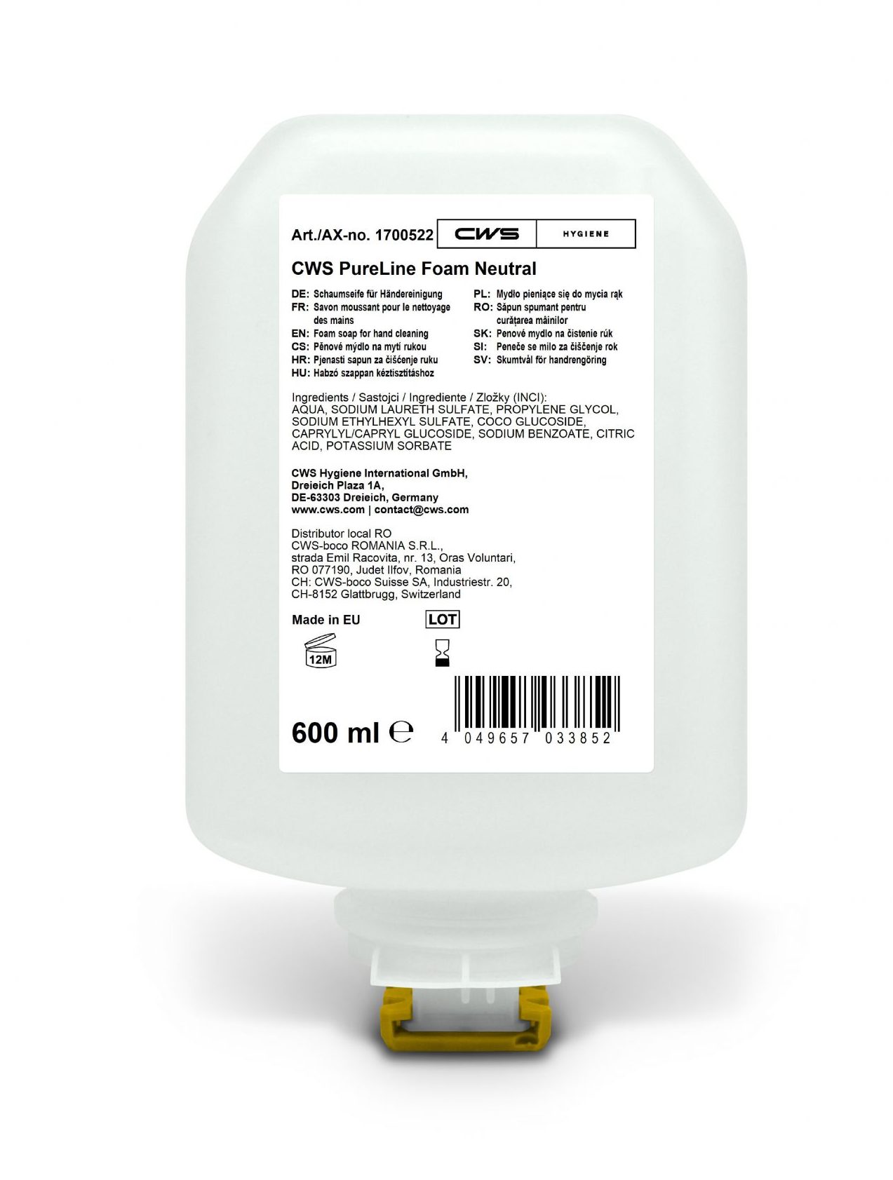 Seifenschaum-Nachfüllflasche PureLine Foam Neutral für nachhaltige Handreinigung - hautfreundliche Händehygiene im CleanUp-Mietservice