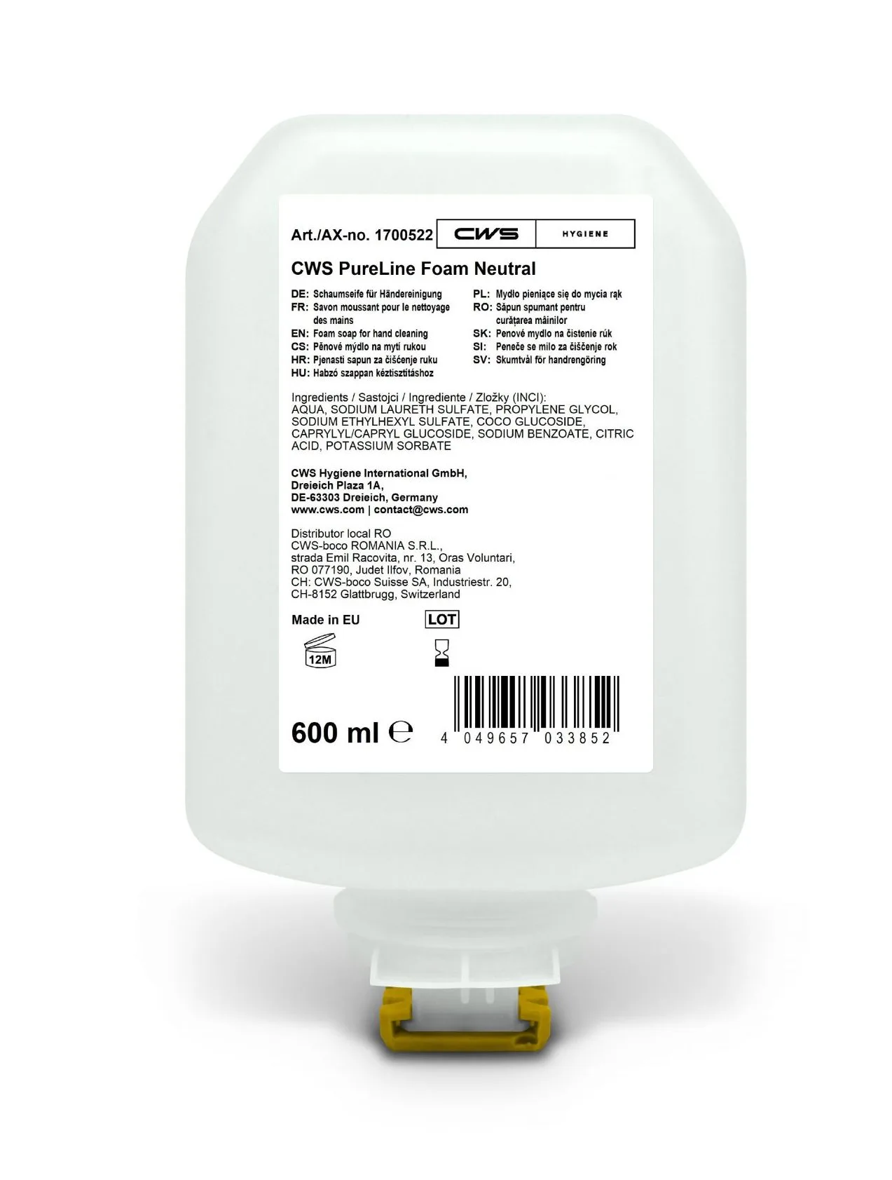 Seifenschaum-Nachfüllflasche PureLine Foam Neutral Seifenschaum-Nachfüllflasche PureLine Foam Neutral für nachhaltige Handreinigung - hautfreundliche Händehygiene im CleanUp-Mietservice