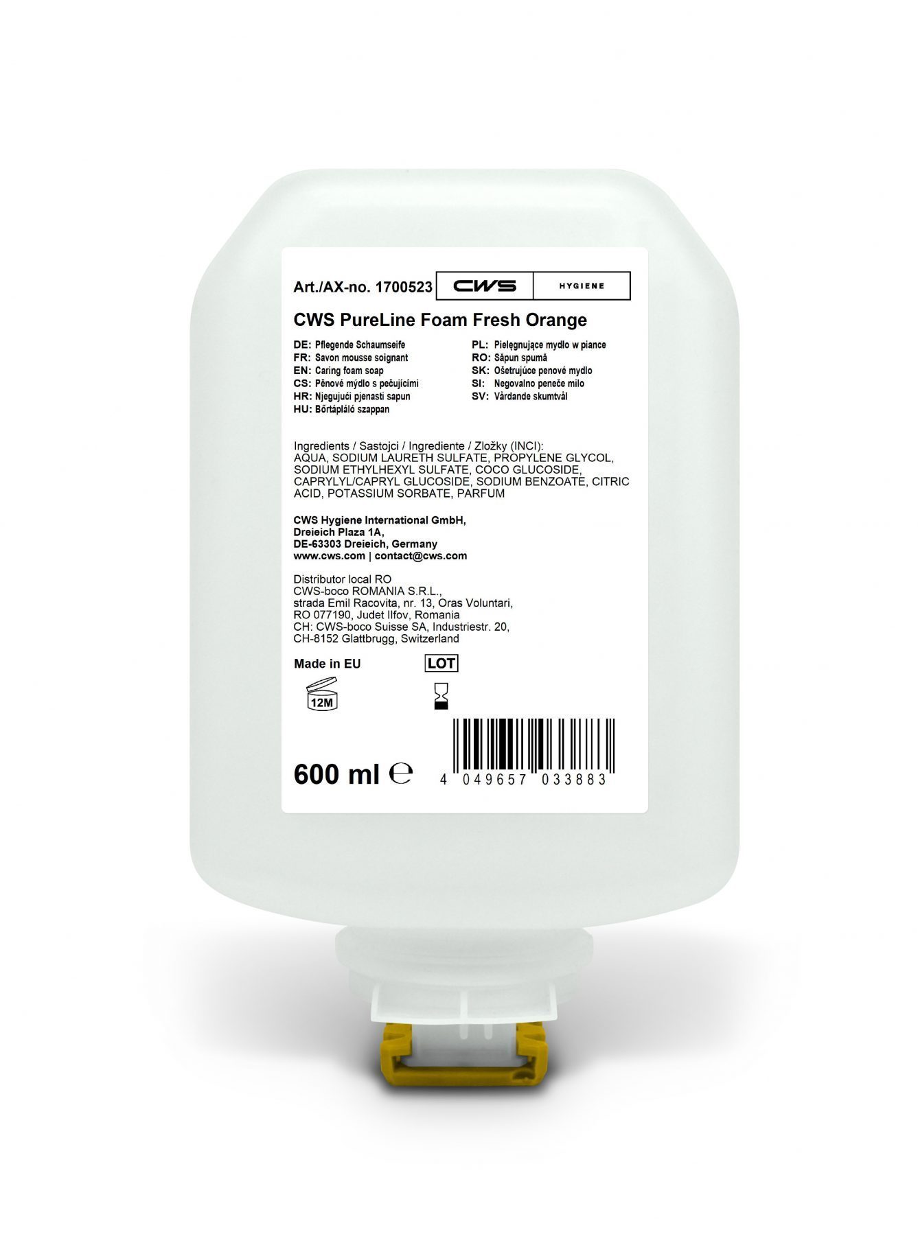 Seifenschaum-Nachfüllflasche PureLine Foam Fresh Orange - für nachhaltige Handreinigung - im CleanUp-Mietservice