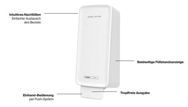 Grafik - Handlotionspender PureLine Handlotion manuell mit Funktionen - für Schutz und Pflege der Hände - CleanUp Mietservice 