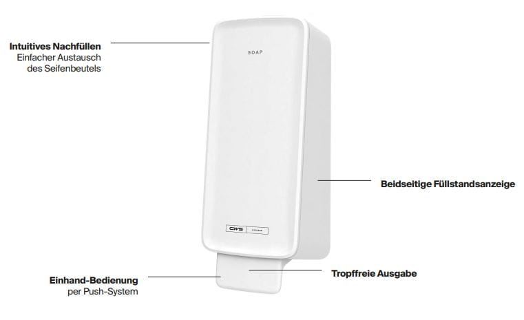 Grafik - Seifenschaumspender PureLine Foam mit erläuternden Funktionen