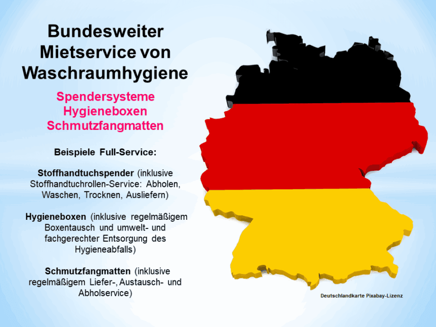 Bundesweiter CleanUp-Mietservice Waschraumhygiene mit Deutschlandkarte und Text